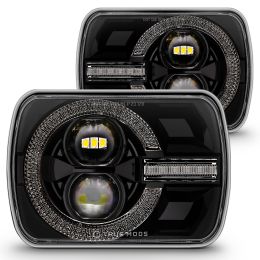 HDL1514 5x7 H6054 LED Headlights w/ Crystal Halo DRL & Turn Signals