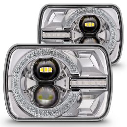 HDL1514 5x7 H6054 LED Headlights w/ Crystal Halo DRL & Turn Signals - Chrome