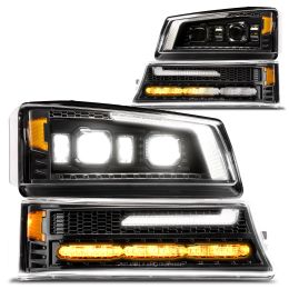 LED Headlight & Bumper Lights w/ DRL & Turn Signal for Chevy Silverado 1500 2500 3500 HD 2003-2006
