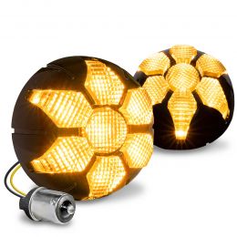 2-Inch Round 1156 Amber LED Smoked Radial Turn Signal Light Kit for Harley Davidson - Black