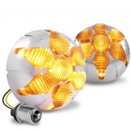 2-Inch Round 1156 Amber LED Smoked Radial Turn Signal Light Kit for Harley Davidson - Chrome