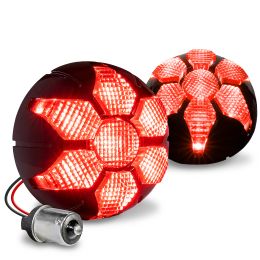 2-Inch Round 1156 Red LED Smoked Radial Turn Signal Light Kit for Harley Davidson Motorcycle - Black