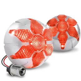 2-Inch Round 1156 Red LED Smoked Radial Turn Signal Light Kit for Harley Davidson Motorcycle - Chrome