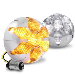 2-Inch Round 1157 Amber/White LED Smoked Radial DRL Turn Signal Light Kit for Harley Davidson Motorcycle- Chrome