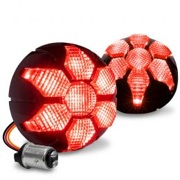 2-Inch Round 1157 Red LED Smoked Radial TBT Brake Light Kit for Harley Davidson - Black