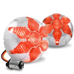 2-Inch Round 1157 Red LED Smoked Radial TBT Brake Light Kit for Harley Davidson Motorcycle - Chrome