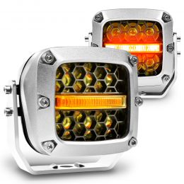 3x3-Inch 60W Amber LED Offroad Work Light Pods - Chrome