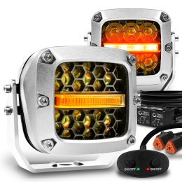 3x3-Inch 60W Amber LED Offroad Work Light Pods - Chrome