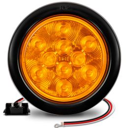 4-Inch Round Grommet-Mount Amber 10 LED Tail Light - DOT FMVSS-108; SAE I6P (ECO Version)