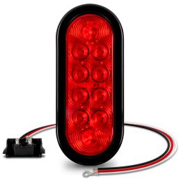 6-Inch Oval Grommet-Mount Red 10 LED Tail Light - DOT FMVSS-108; SAE S2T2I6 (ECO Version)