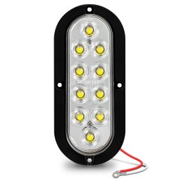 6-Inch Oval Surface-Mount Clear White 10 LED Tail Lights - DOT FMVSS-108; SAE (2)R