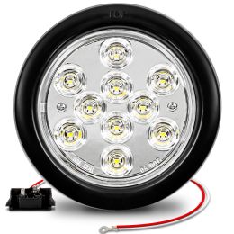 4-Inch Round Grommet-Mount White 10 LED Tail Light - DOT FMVSS-108; SAE (2)R