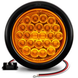4-Inch Round Grommet-Mount Amber 24 LED Tail Light - DOT FMVSS-248; SAE I6P (ECO Version)