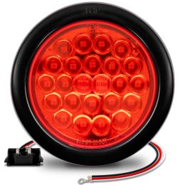 4-Inch Round Grommet-Mount Red 24 LED Tail Light - DOT FMVSS-248; SAE S2T2I6 (ECO Version)