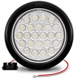 4-Inch Round Grommet-Mount White 24 LED Tail Light - DOT FMVSS-248; SAE (2)R (ECO Version)