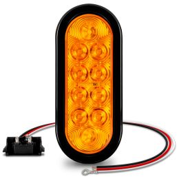 6-Inch Oval Grommet-Mount Amber 10 LED Tail Light - DOT FMVSS-108; SAE I6P (ECO Version)