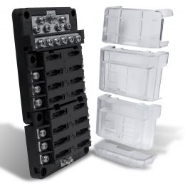 12-Way 100A Modular Fuse Box w/ 12-Way Ground Terminal Block - PWR0031 + PWR0032