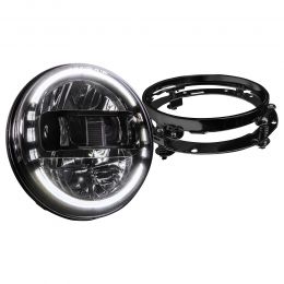 7-Inch Crystal HALO DRL LED Headlight + 4.5-Inch Fog Light Combo Kit for Harley Davidson - Black
