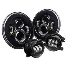 7-Inch LED Headlight + 4-Inch Fog Light Combo Kit for Jeep Wrangler JK 2007-2018
