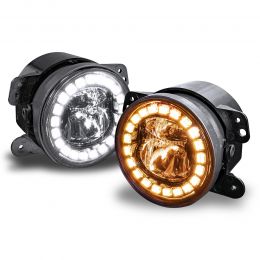 4-Inch Crystal HALO DRL LED Fog Light Kit for Jeep Wrangler JK 2007-2018 - Black