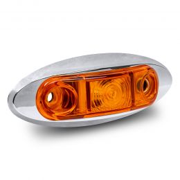 2.5-Inch Oval Surface-Mount Amber LED Marker Light w/ Chrome Bezel  - DOT FMVSS 108 - SAE P2