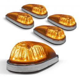 Amber 6-LED Teardrop Cab Marker Light Kit - DOT FMVSS 108; SAE P2PC - Chrome