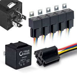 6pc 12V DC 40/30A SPDT 5-Pin Relay w/ Wire Harnes Kit